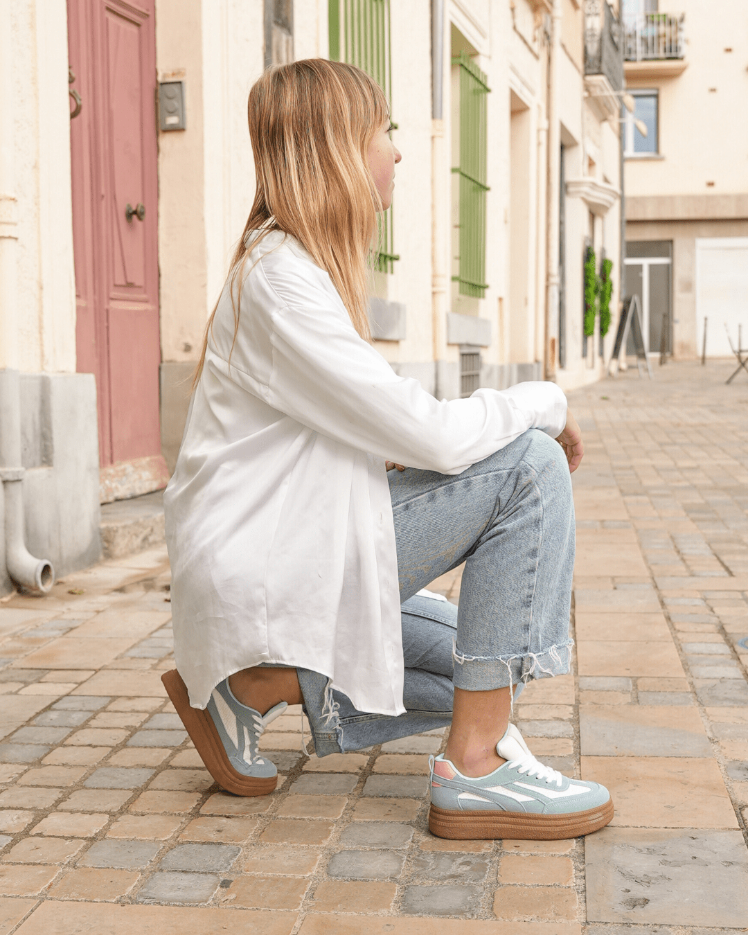 Basket semelle marron femme verte à lacets - Claire - Casualmode.fr