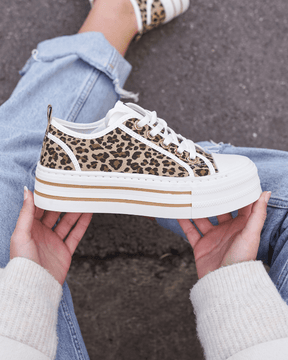 Basket femme compensée léopard à lacets - Ludivine - Casualmode.fr