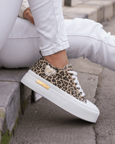 Basket femme compensée léopard à lacets - Maud - Casualmode.fr