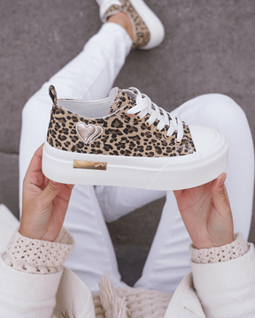 Basket femme compensée léopard à lacets - Maud - Casualmode.fr
