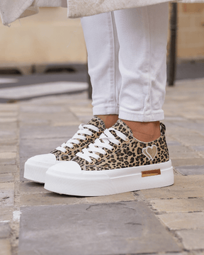 Basket femme compensée léopard à lacets - Maud - Casualmode.fr