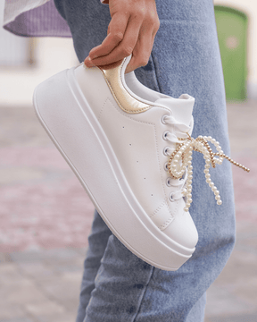 Basket femme compensée dorée à lacets - Clémence - Casualmode.fr