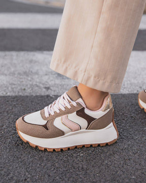 Basket femme taupe compensée - Sonia - Casualmode.fr