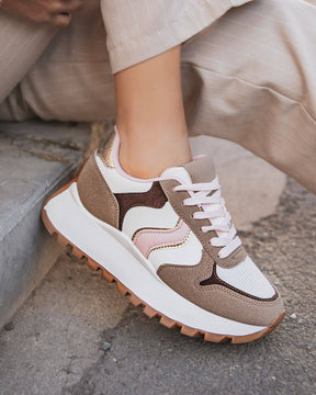 Basket femme taupe compensée - Sonia - Casualmode.fr