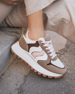 Basket femme taupe compensée - Sonia - Casualmode.fr