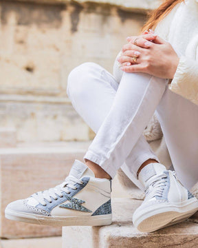 Basket femme éclair bleue jeans montante - Romane - Casualmode.fr