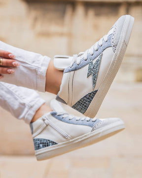 Basket femme éclair bleue jeans montante - Romane - Casualmode.fr