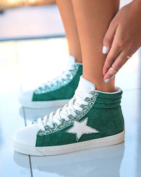 Basket femme étoile verte montante à lacets - Inaya - Casualmode.fr
