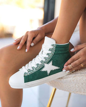 Basket femme étoile verte montante à lacets - Inaya - Casualmode.fr