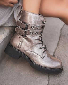 Bottines femme taupe rangers à lacets - Vanessa - Casualmode.fr