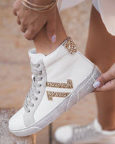 Basket femme montante blanche et dorée - CL71 WHITE - Casualmode.fr