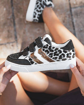 Basket femme à paillettes noires léopard à scratch - CL13 BLACK - Casualmode.fr