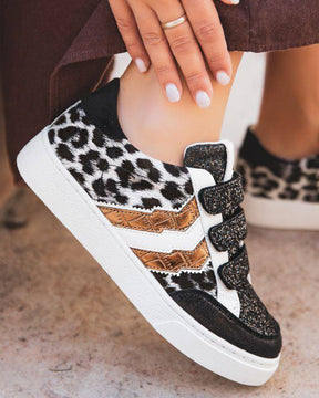 Basket femme à paillettes noires léopard à scratch - CL13 BLACK - Casualmode.fr