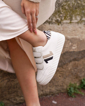 Basket femme blanche zébrée creepers à scratch - CL73 ZEBRA - Casualmode.fr