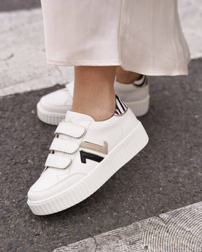 Basket femme blanche zébrée creepers à scratch - CL73 ZEBRA - Casualmode.fr