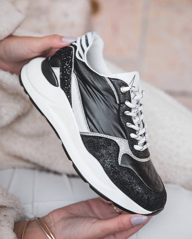 Basket femme noire semelle épaisse -  CL72 BLACK - Casualmode.fr