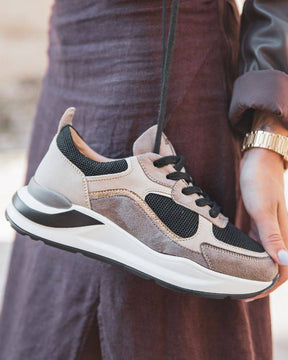 Basket femme beige et noire à lacets - CL58 TAUPE - Casualmode.fr