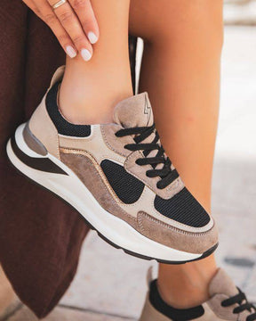 Basket femme beige et noire à lacets - CL58 TAUPE - Casualmode.fr