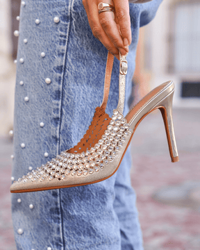 Escarpins femme dorées à talon et strass - Julya - Casualmode.fr