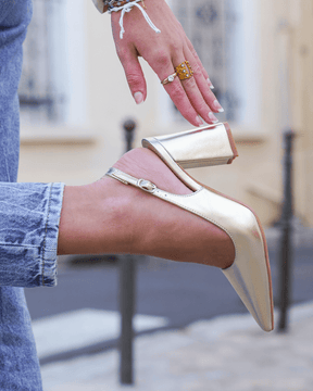 Escarpins femme dorés à talon carré - Giulia - Casualmode.fr