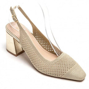 Escarpins femme dorés à talon carré - Marguerite - Casualmode.fr