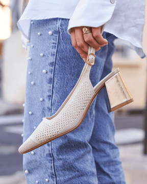 Escarpins femme dorés à talon carré - Marguerite - Casualmode.fr