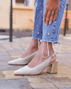 Escarpins femme dorés à talon carré - Marguerite - Casualmode.fr