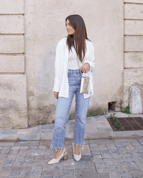 Escarpins femme dorés à talon carré - Marguerite - Casualmode.fr