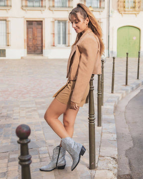 Bottines femme santiag argentées à talon - Olivia - Casualmode.fr
