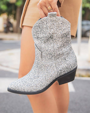Bottines femme santiag argentées à talon - Olivia - Casualmode.fr