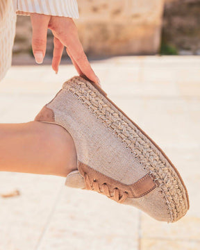Basket espadrille femme beige et camel à lacets - Jennifer - Casualmode.fr