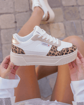 Basket femme compensée léopard à lacets - Aliana - Casualmode.fr