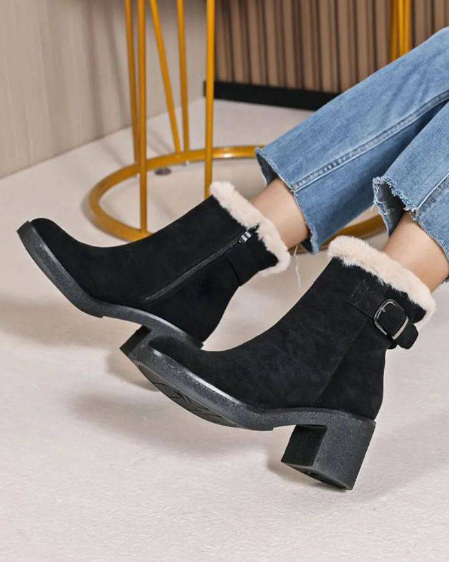 Bottines femme noires fourrées à talon - Ethel - Casualmode.fr