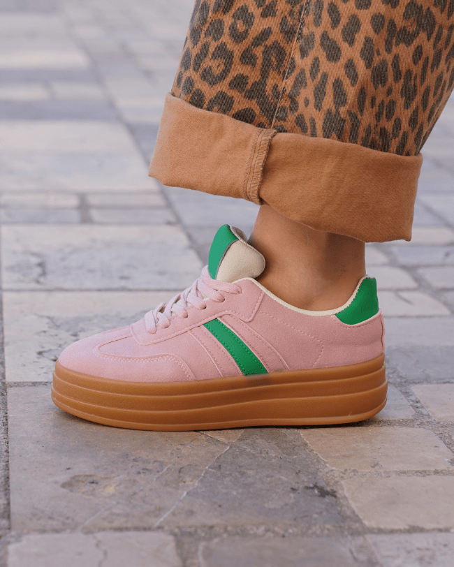 Basket femme compensée rose à lacets - Ondine - Casualmode.fr