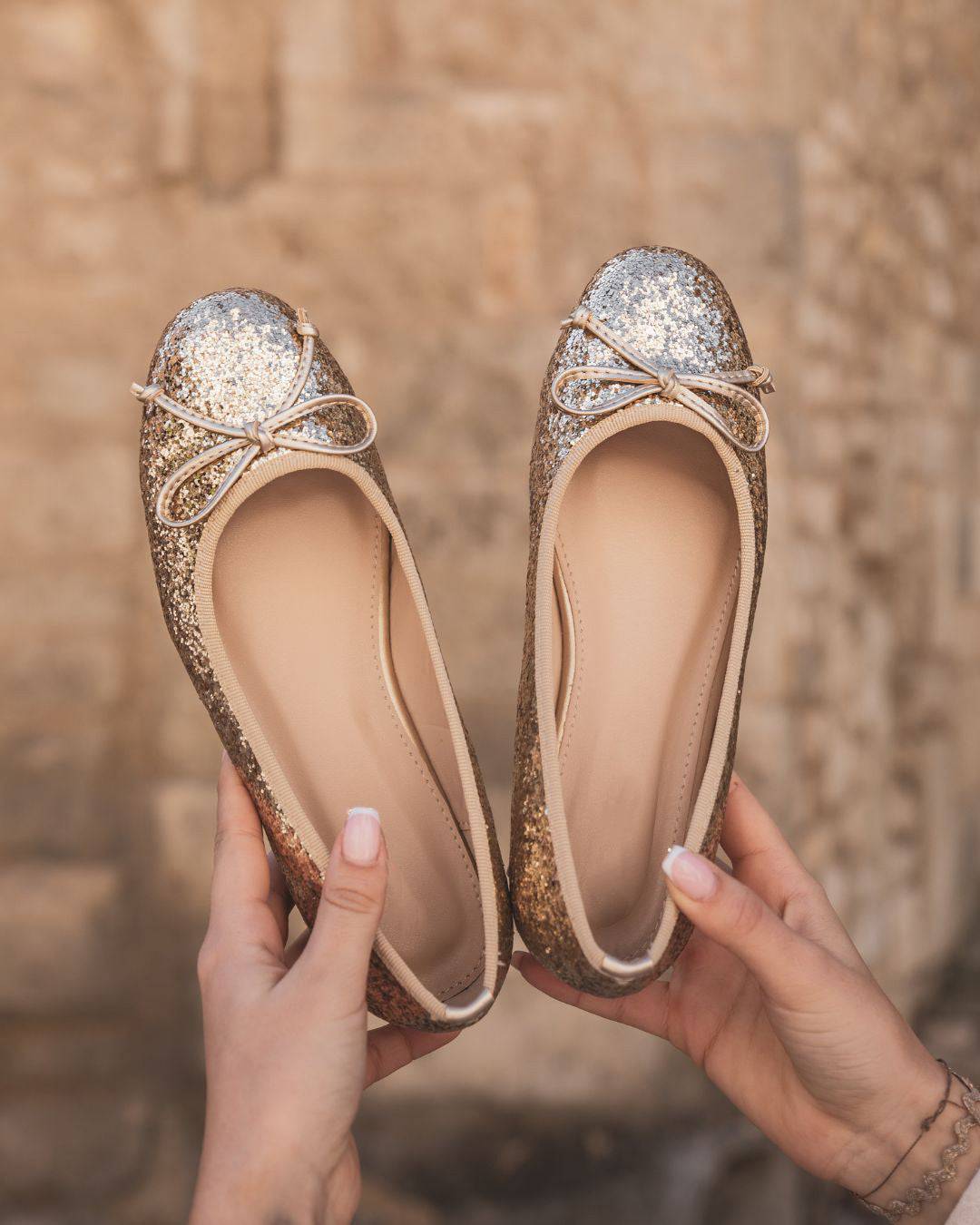 Ballerines femme plates dorées pailletées - Flavia - Casualmode.fr
