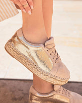 Basket espadrille femme beige et dorée à lacets - Jennifer - Casualmode.fr