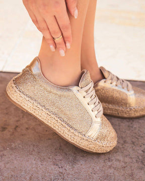 Basket espadrille femme dorée à lacets - Mélodie - Casualmode.fr