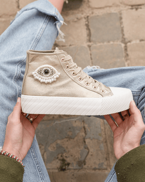 Basket femme montante dorée à lacets - Kelly - Casualmode.fr
