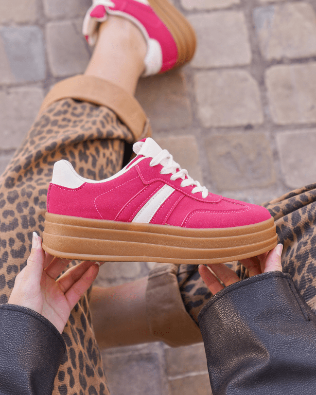 Basket femme compensée fushia à lacets - Ondine - Casualmode.fr