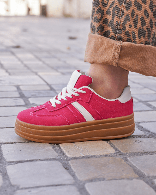 Basket femme compensée fushia à lacets - Ondine - Casualmode.fr