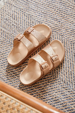 Sandale femme plate mule champagne - Carina - Casualmode.fr