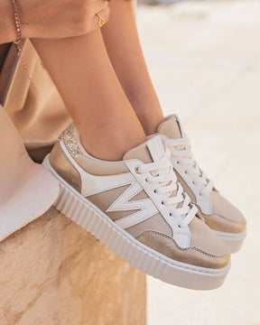 Basket femme beige à lacets - Aubrey - Casualmode.fr