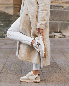 Basket femme étoile beige léopard plateforme - Coralia - Casualmode.fr