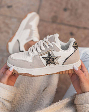 Basket femme étoile beige léopard plateforme - Coralia - Casualmode.fr