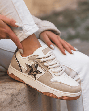 Basket femme étoile beige léopard plateforme - Coralia - Casualmode.fr