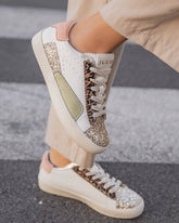 Basket femme blanche à lacets imprimé léopard - Léonie - Casualmode.fr