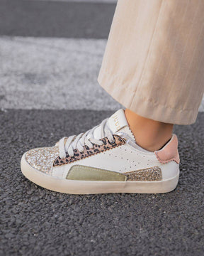 Basket femme blanche à lacets imprimé léopard - Léonie - Casualmode.fr