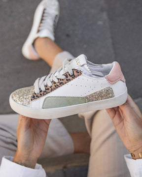 Basket femme blanche à lacets imprimé léopard - Léonie - Casualmode.fr
