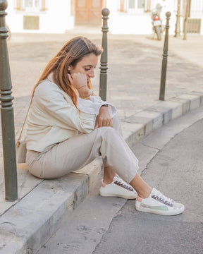 Basket femme blanche à lacets imprimé léopard - Léonie - Casualmode.fr