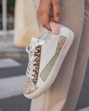 Basket femme blanche à lacets imprimé léopard - Léonie - Casualmode.fr